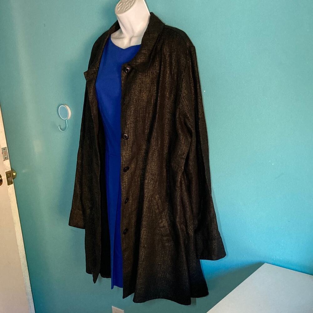 Flax Oversized Charcoal Textured Woven Linen Coat w/ Pockets Womens Size L